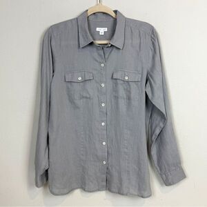 J. Jill Grey Linen Button Down Shirt S